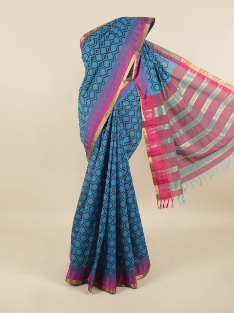 

Pothys Blue & Pink Printed Silk Cotton Saree