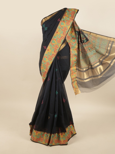 

Pothys Navy Blue & Pink Ethnic Motifs Zari Silk Cotton Saree