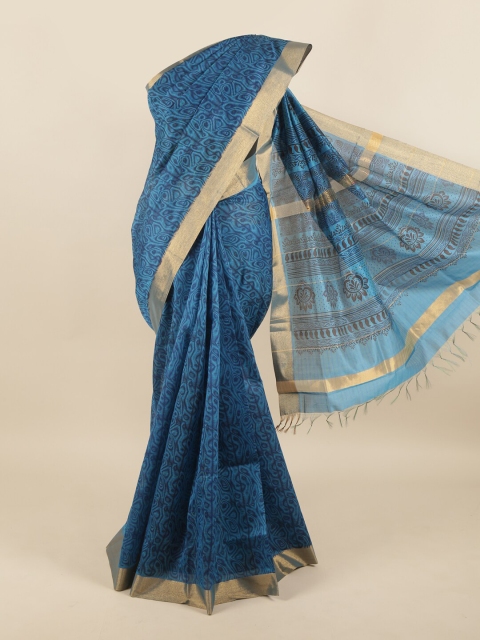 

Pothys Blue & Gold-Toned Silk Cotton Saree