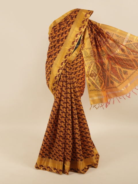 

Pothys Mustard & Brown Silk Cotton Saree