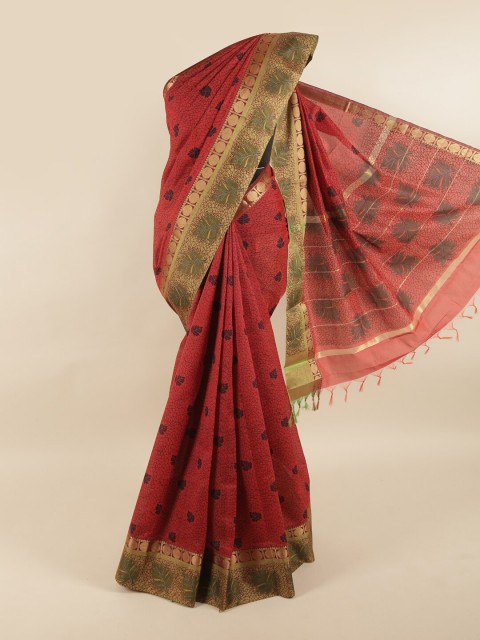 

Pothys Rust & Green Floral Silk Cotton Saree