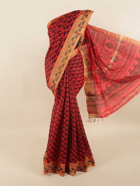

Pothys Red & Black Printed Silk Cotton Saree
