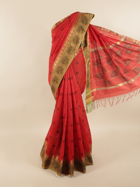 

Pothys Red & Gold-Toned Ethnic Motifs Silk Cotton Saree