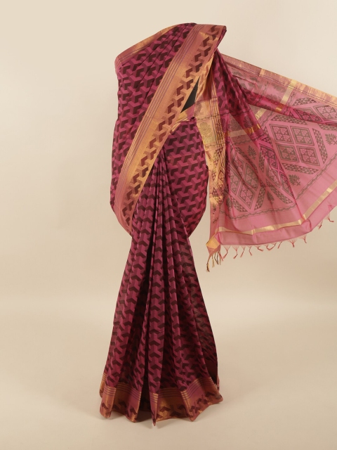 

Pothys Pink & Gold-Toned Silk Cotton Saree
