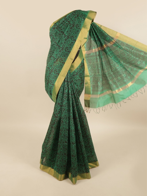 

Pothys Green & Gold-Toned Silk Cotton Saree