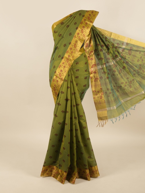 

Pothys Green & Red Floral Silk Cotton Saree