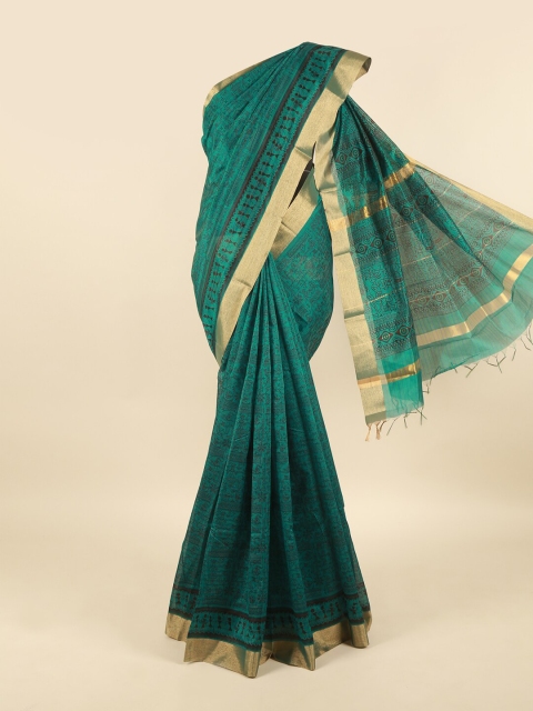 

Pothys Green & Gold-Toned Silk Cotton Saree