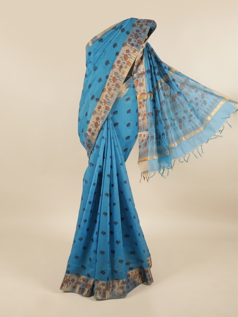 

Pothys Blue & Black Floral Silk Cotton Saree