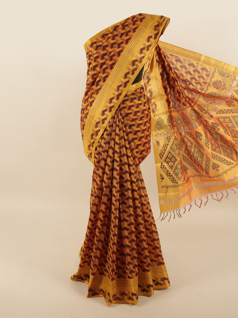 

Pothys Yellow & Brown Silk Cotton Saree