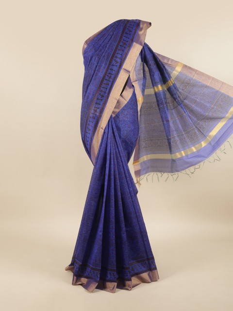 

Pothys Blue & Gold-Toned Ethnic Motifs Silk Cotton Saree