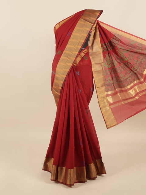 

Pothys Maroon & Green Floral Silk Cotton Saree