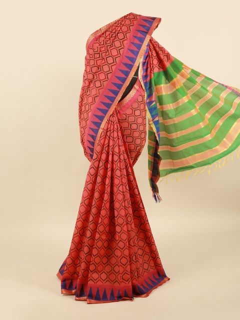 

Pothys Coral & Blue Silk Cotton Saree