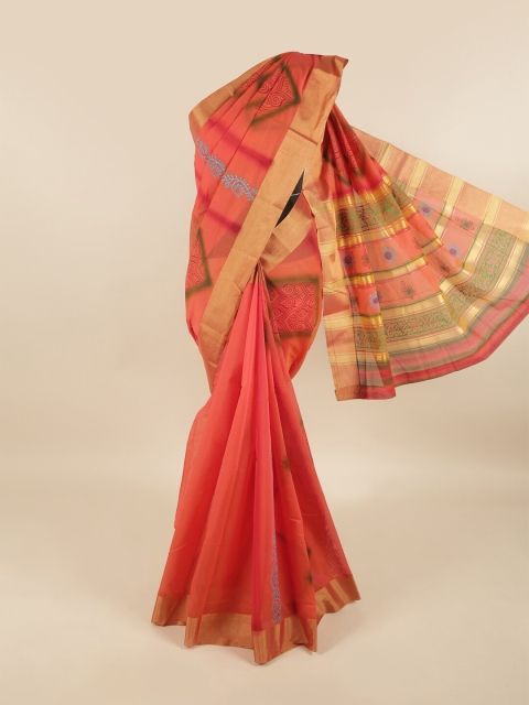 

Pothys Coral & Green Floral Silk Cotton Saree