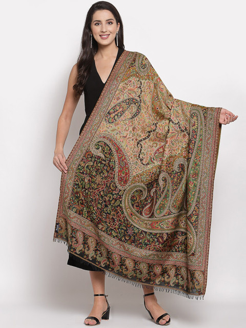 

Pashtush Women Black & Beige Woven-Design Shawl