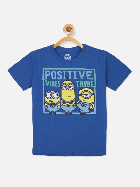 

Kids Ville Boys Blue Minions Printed Round Neck T-shirt