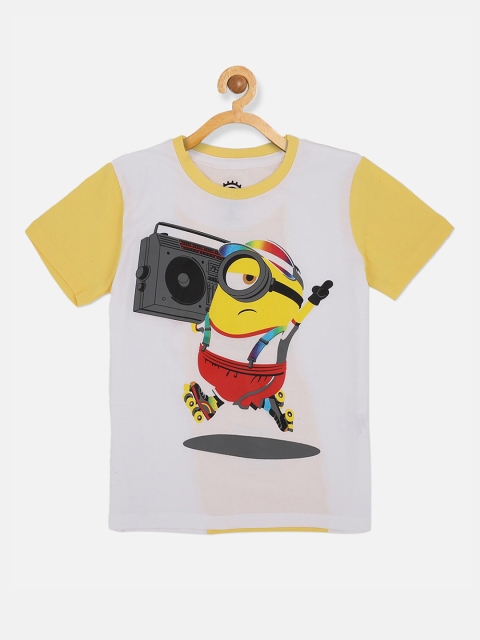 

Kids Ville Boys White & Yellow Minions Printed T-shirt