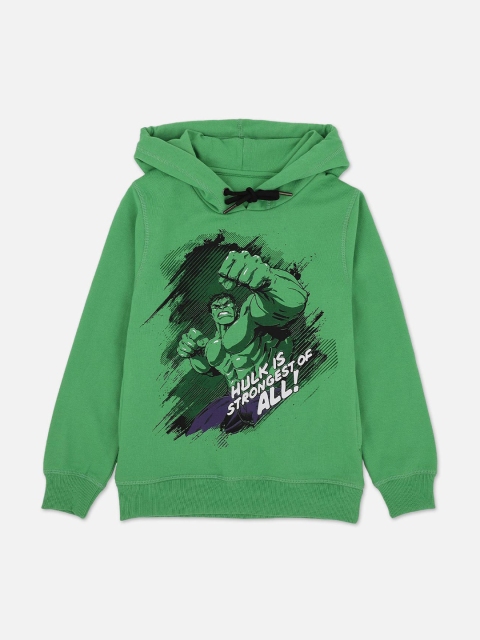 

Kids Ville Boys Green Hulk Printed Hooded Sweatshirt