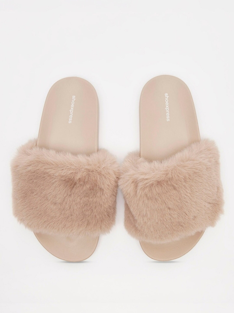 

shoexpress Women Beige Rubber Plush Detail Sliders