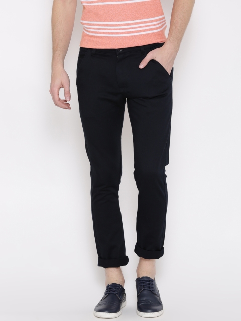 

Rodamo Men Navy Blue Solid Flat-Front Trousers