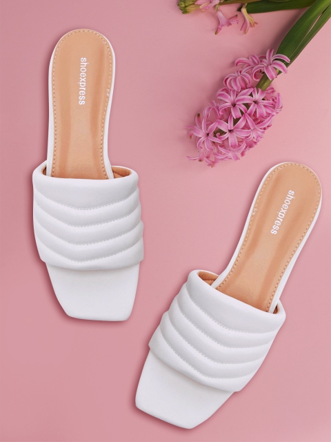 

shoexpress Women White Quilted PU Block Heels