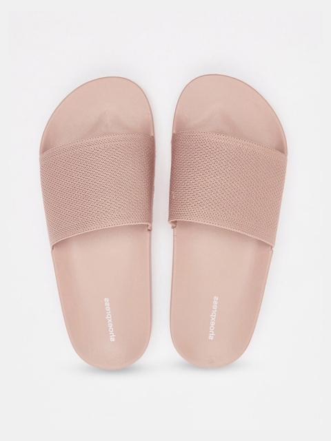 

shoexpress Women Beige Rubber Sliders With Mesh Details