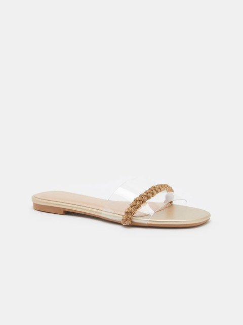 

shoexpress Women Transparent & Gold-Toned Embellished Open Toe Flats