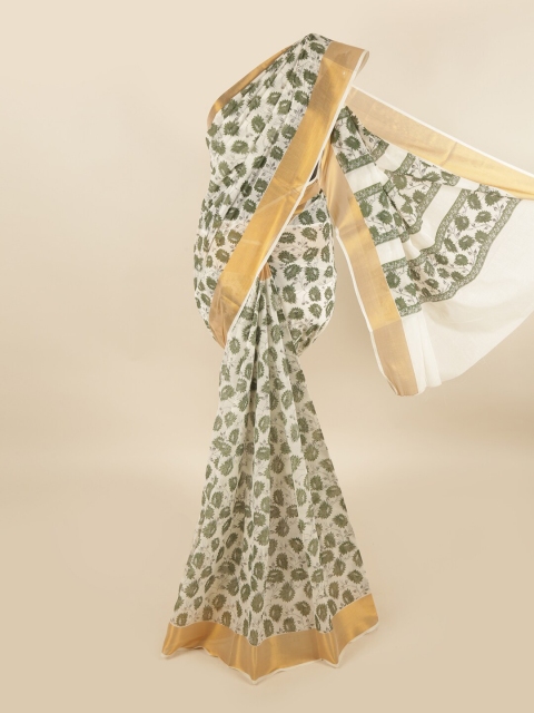 

Pothys White & Green Floral Pure Cotton Saree