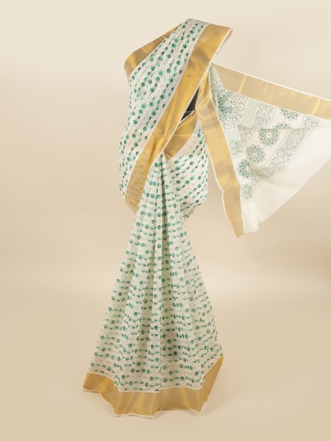 

Pothys White & Green Pure Cotton Saree