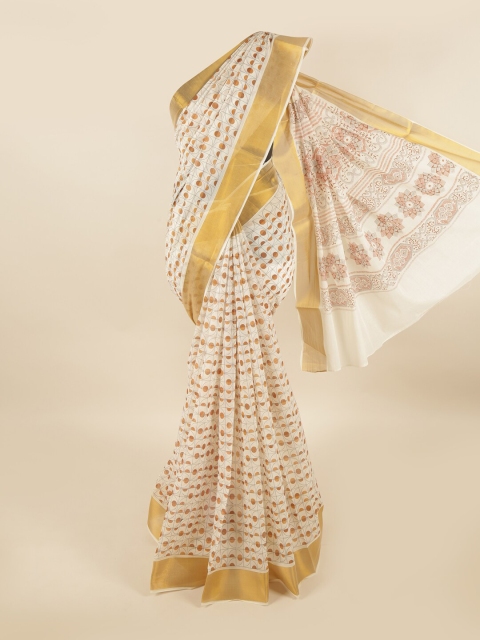 

Pothys White & Orange Pure Cotton Saree