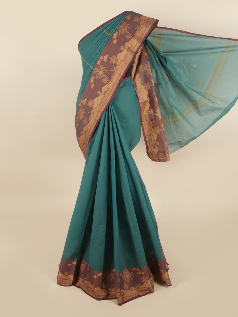 

Pothys Teal & Brown Pure Cotton Saree