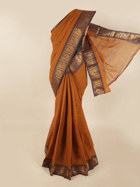 

Pothys Mustard & Purple Checked Zari Pure Cotton Saree