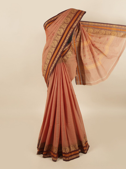 

Pothys Mauve & Gold-Toned Ethnic Motifs Pure Cotton Saree