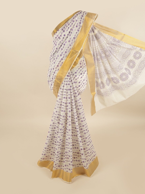 

Pothys White & Purple Printed Pure Cotton Saree