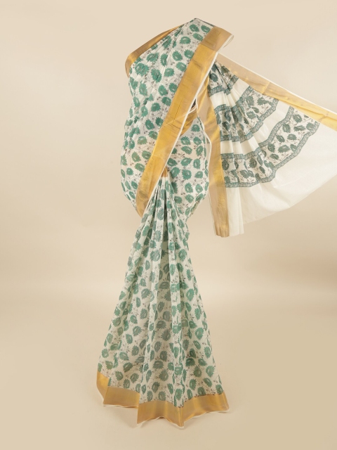 

Pothys White & Green Floral Pure Cotton Saree