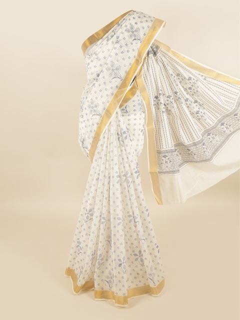 

Pothys White & Gold-Toned Ethnic Motifs Printed Zari Pure Cotton Saree