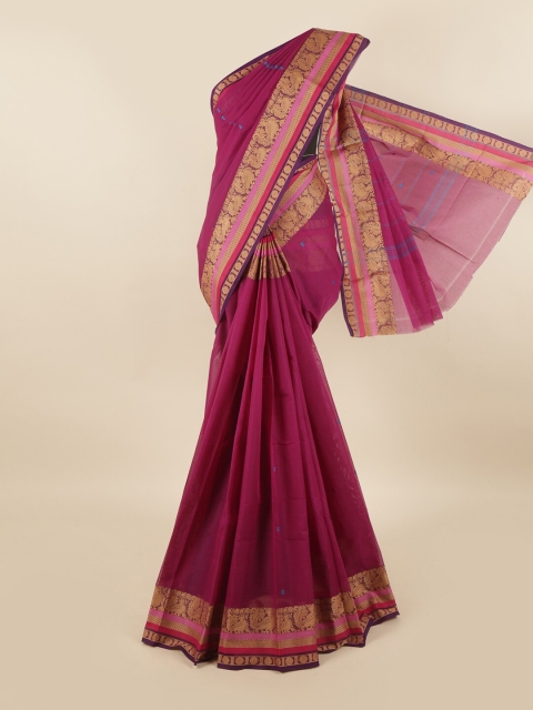

Pothys Magenta & Gold-Toned Ethnic Motifs Zari Pure Cotton Saree