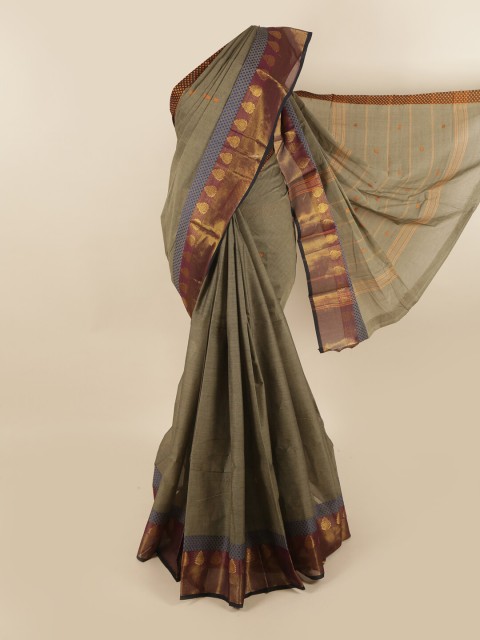 

Pothys Grey & Gold-Toned Ethnic Motifs Zari Pure Cotton Saree