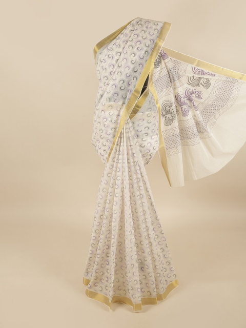 

Pothys White & Gold Printed Pure Cotton Saree