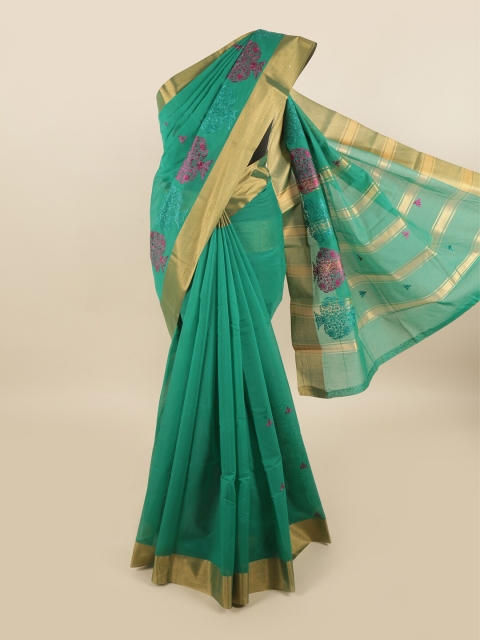 

Pothys Green & Fuchsia Ethnic Motifs Silk Cotton Saree