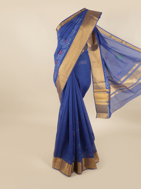 

Pothys Blue & Red Floral Silk Cotton Saree