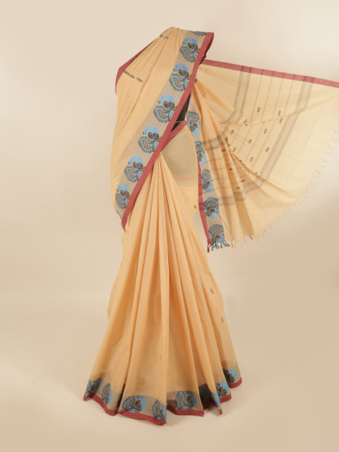 

Pothys Cream-Coloured & Blue Woven Design Pure Cotton Saree