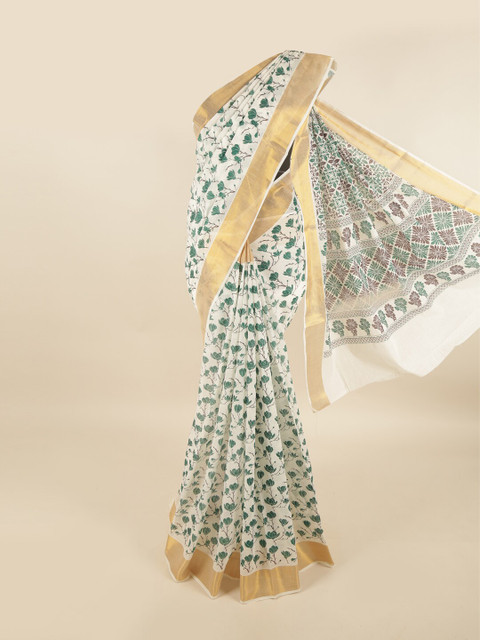 

Pothys White & Green Floral Pure Cotton Saree