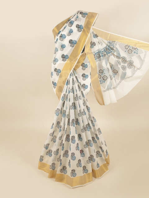 

Pothys White & Blue Pure Cotton Saree