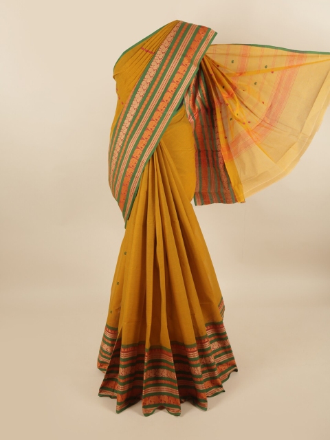 

Pothys Mustard & Green Woven Design Pure Cotton Saree