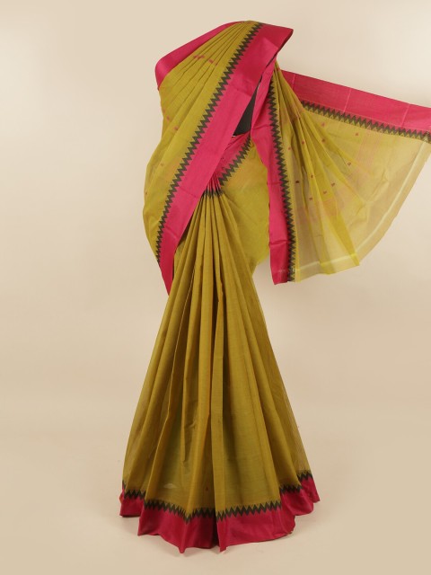 

Pothys Olive Green & Pink Ethnic Motifs Pure Cotton Saree