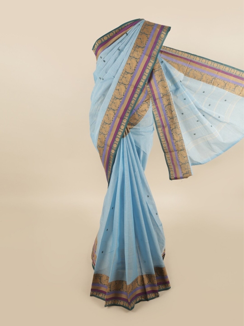 

Pothys Blue & Gold-Toned Woven Design Pure Cotton Saree