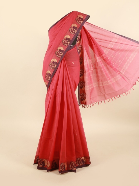 

Pothys Coral & Brown Floral Printed Pure Cotton Saree