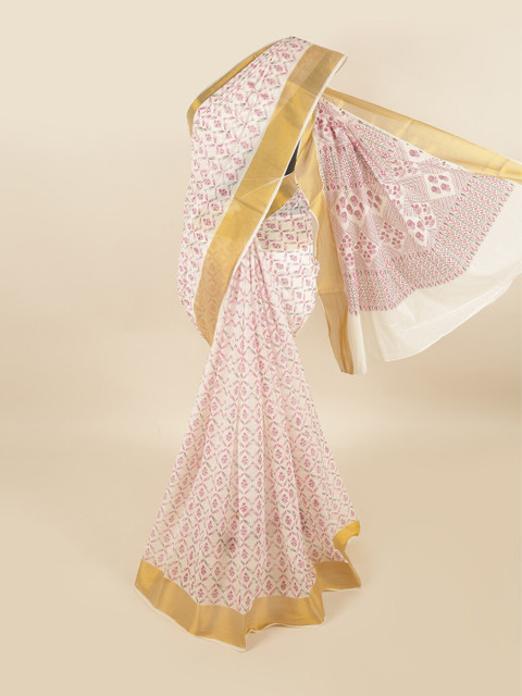 

Pothys White & Red Floral Pure Cotton Saree