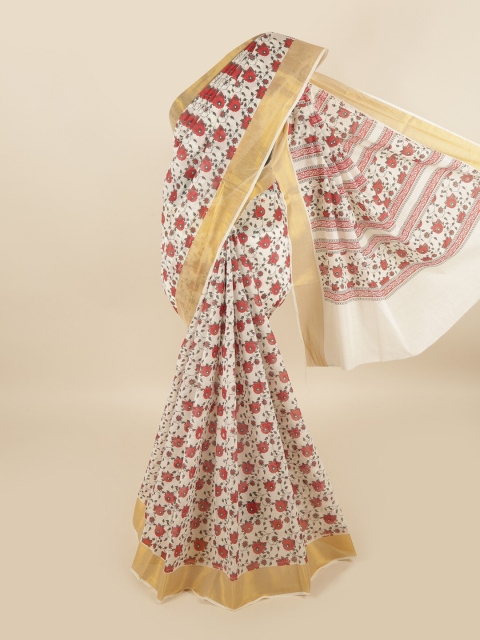 

Pothys White & Red Floral Pure Cotton Saree