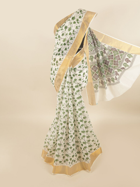 

Pothys White & Green Floral Pure Cotton Saree